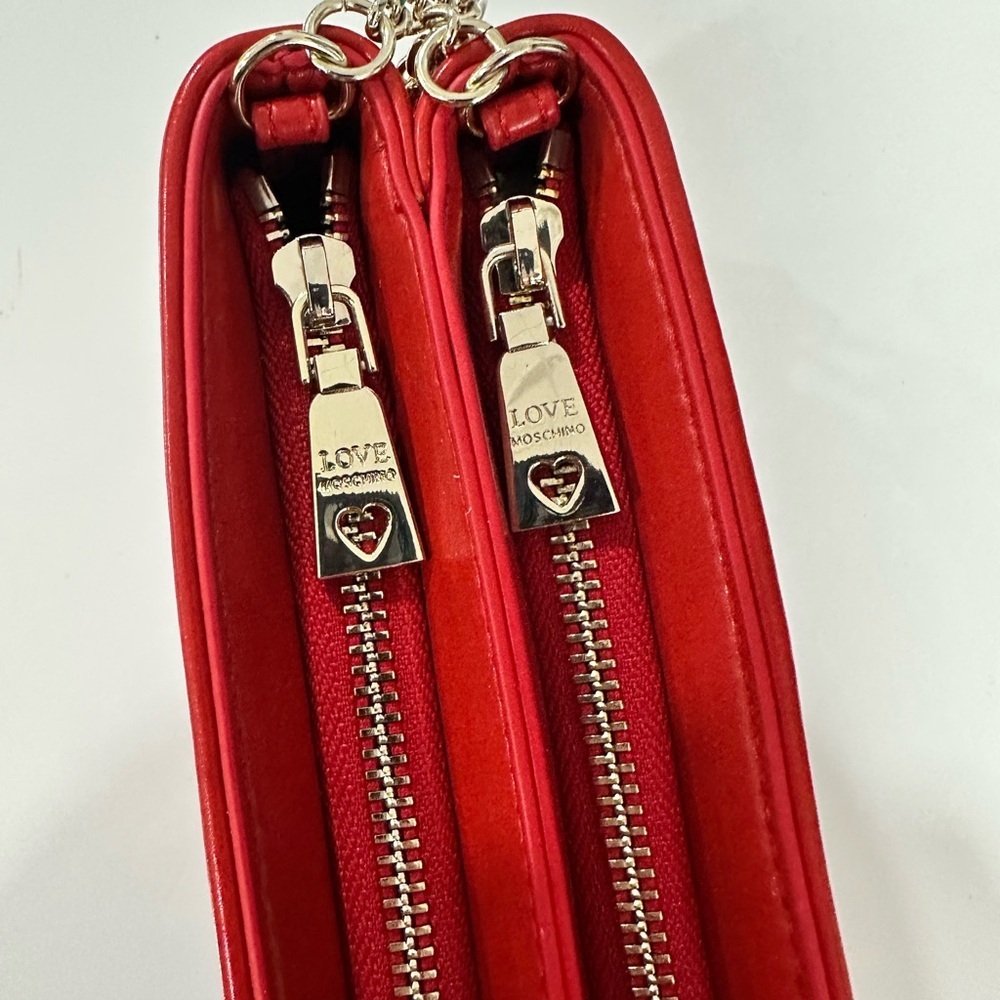 Love Moschino Red Quilted Crossbody Bag Double Zip NWT - Picture 7 of 14